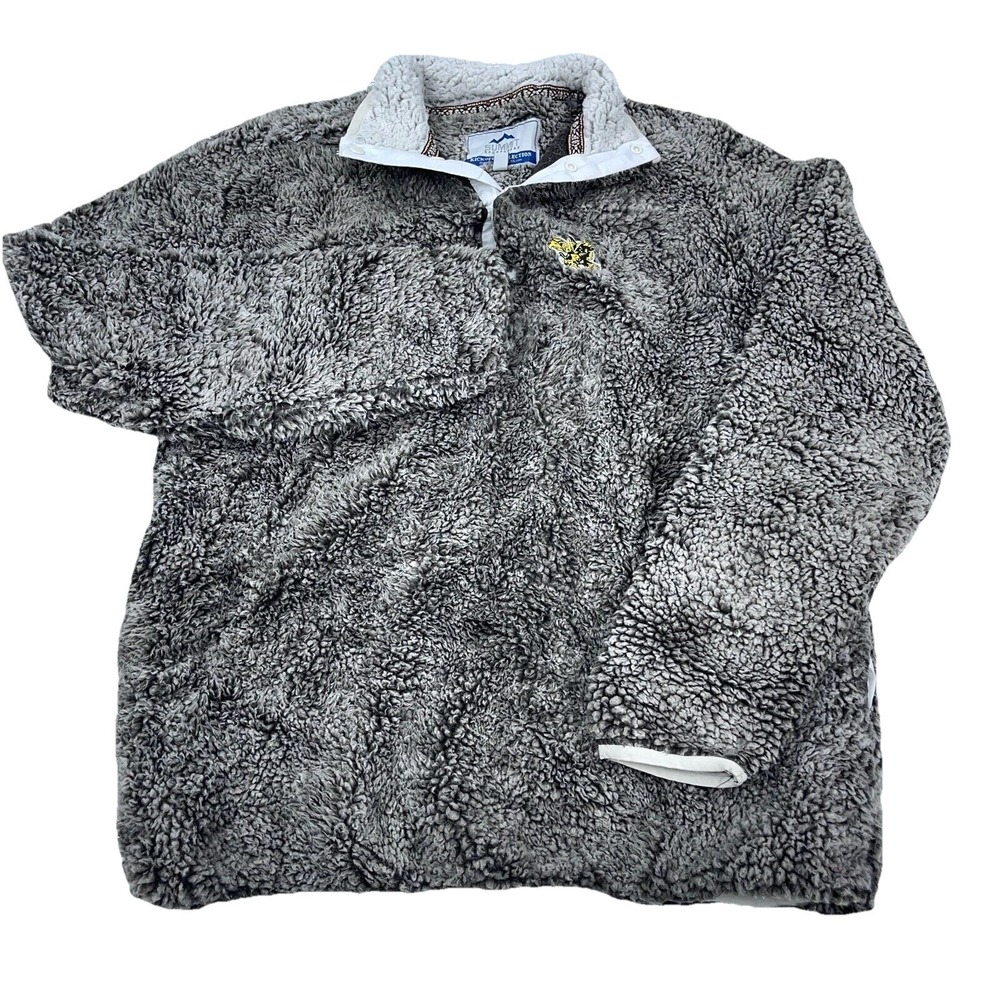 Iowa Hawkeyes Sweater Men Large Gray Deep Pile Sherpa Pullover Jacket Snap T